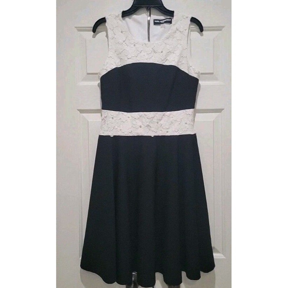 Karl Lagerfeld Paris Dress Black & White Sleeveless A-line Size 8 (Medium)